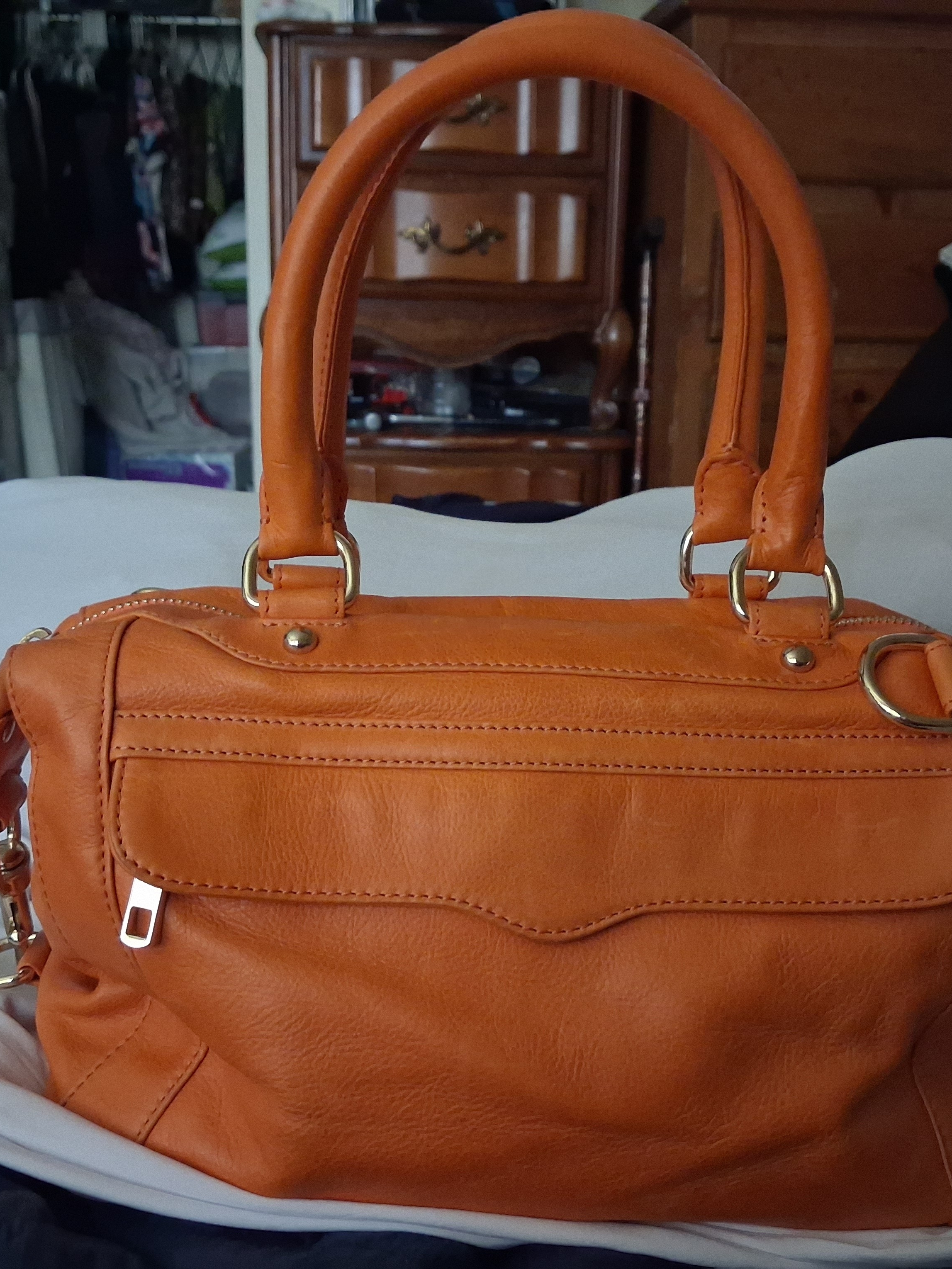 Rebecca Minkoff Orange Leather Satchel With Gold Hardware